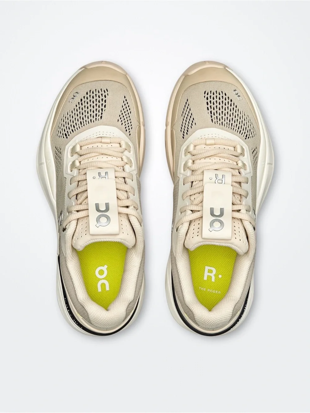 On Cloud Running women's Roger Pro Sneakers in Beige, tan and Cream